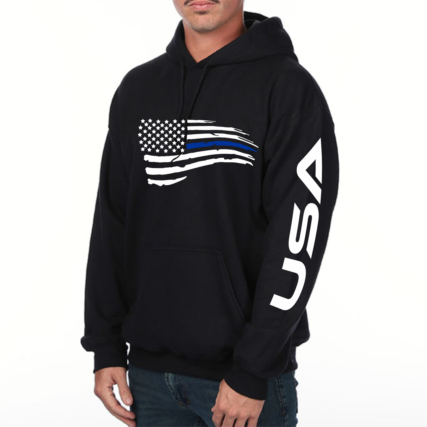 USA Flag Thin Blue Line Hoodie - Patriotic Supporter Edition