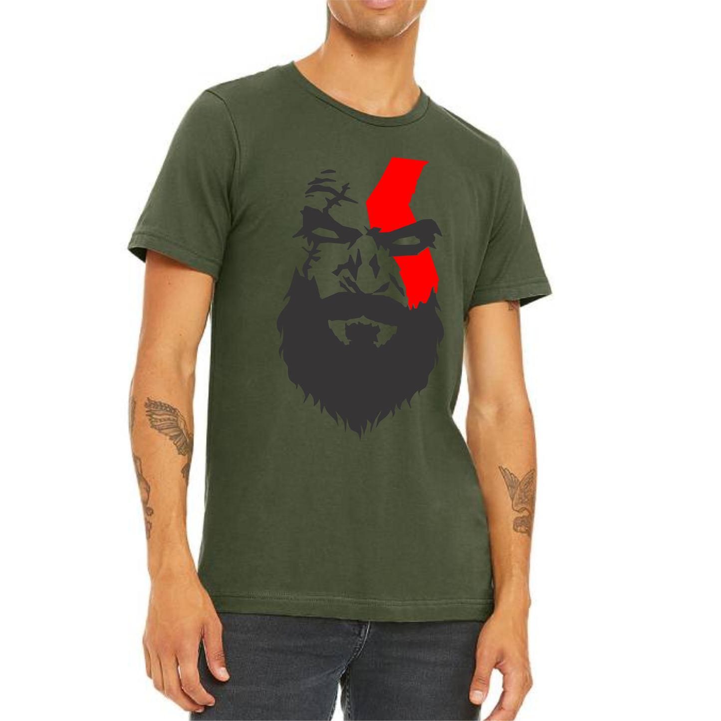 God of War-Inspired Graphic T-Shirt - Olive Green