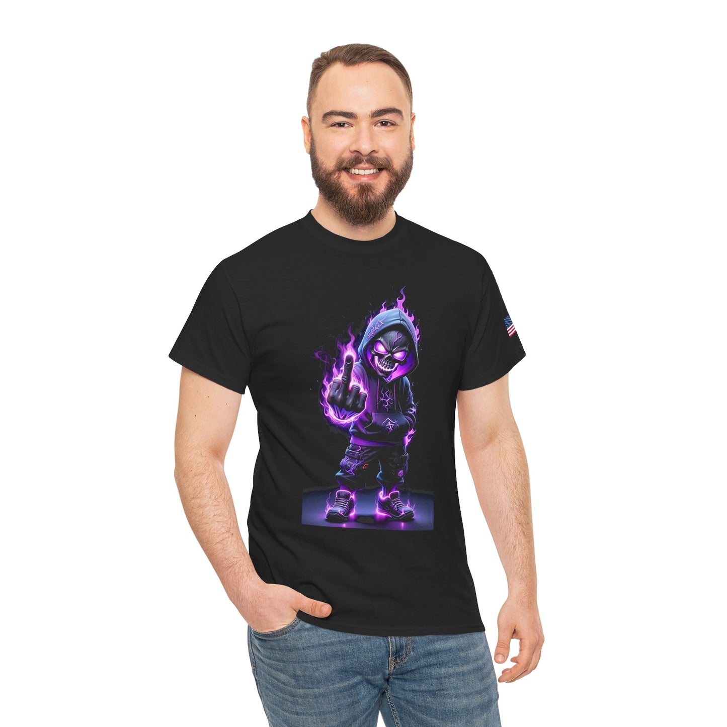Skull Hoodlum Tee — Neon Purple Grim Reaper Streetwear T‑Shirt