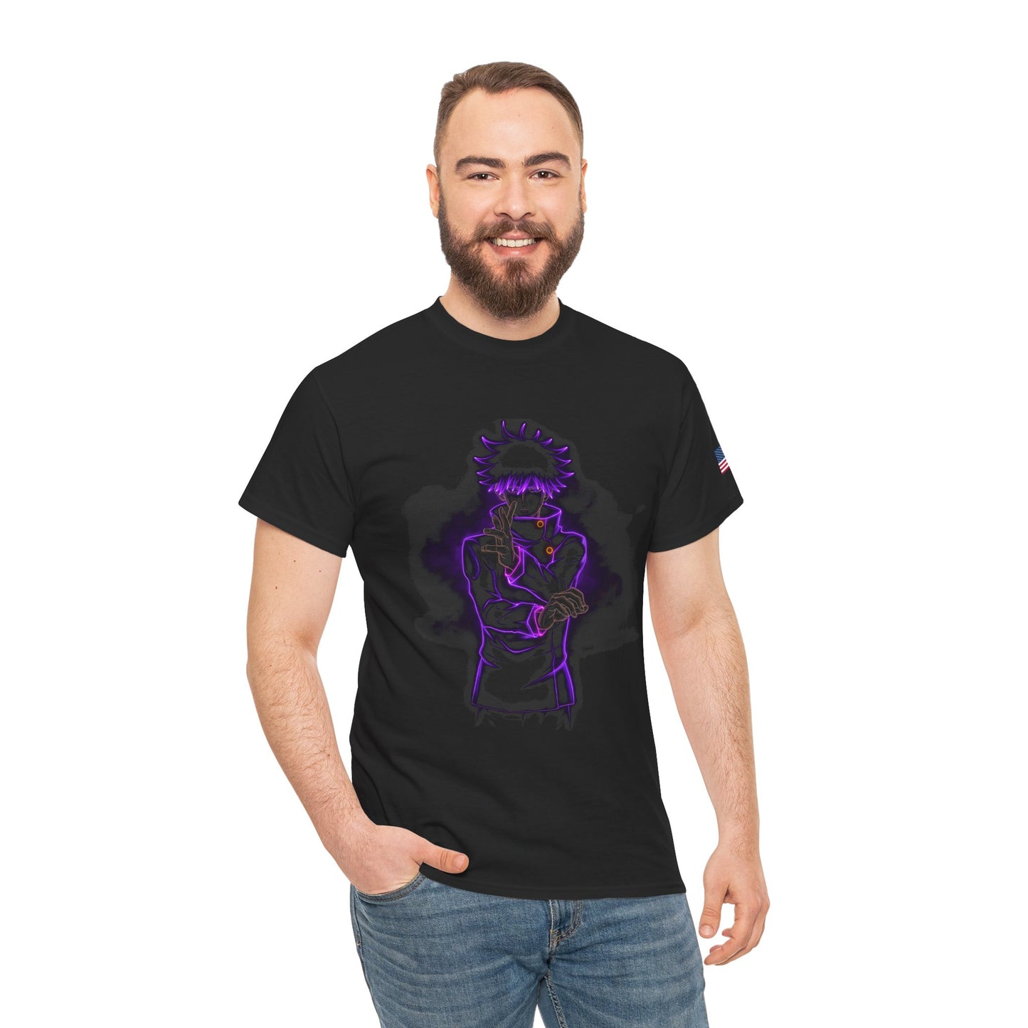 Dark Neon Samurai Tee — Purple Glow Anime Graphic T-Shirt