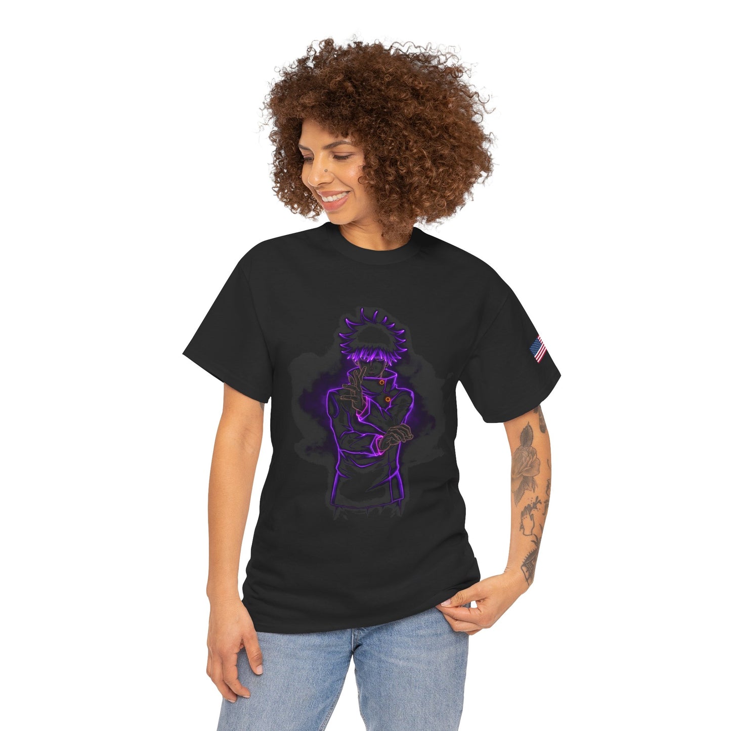 Dark Neon Samurai Tee — Purple Glow Anime Graphic T-Shirt