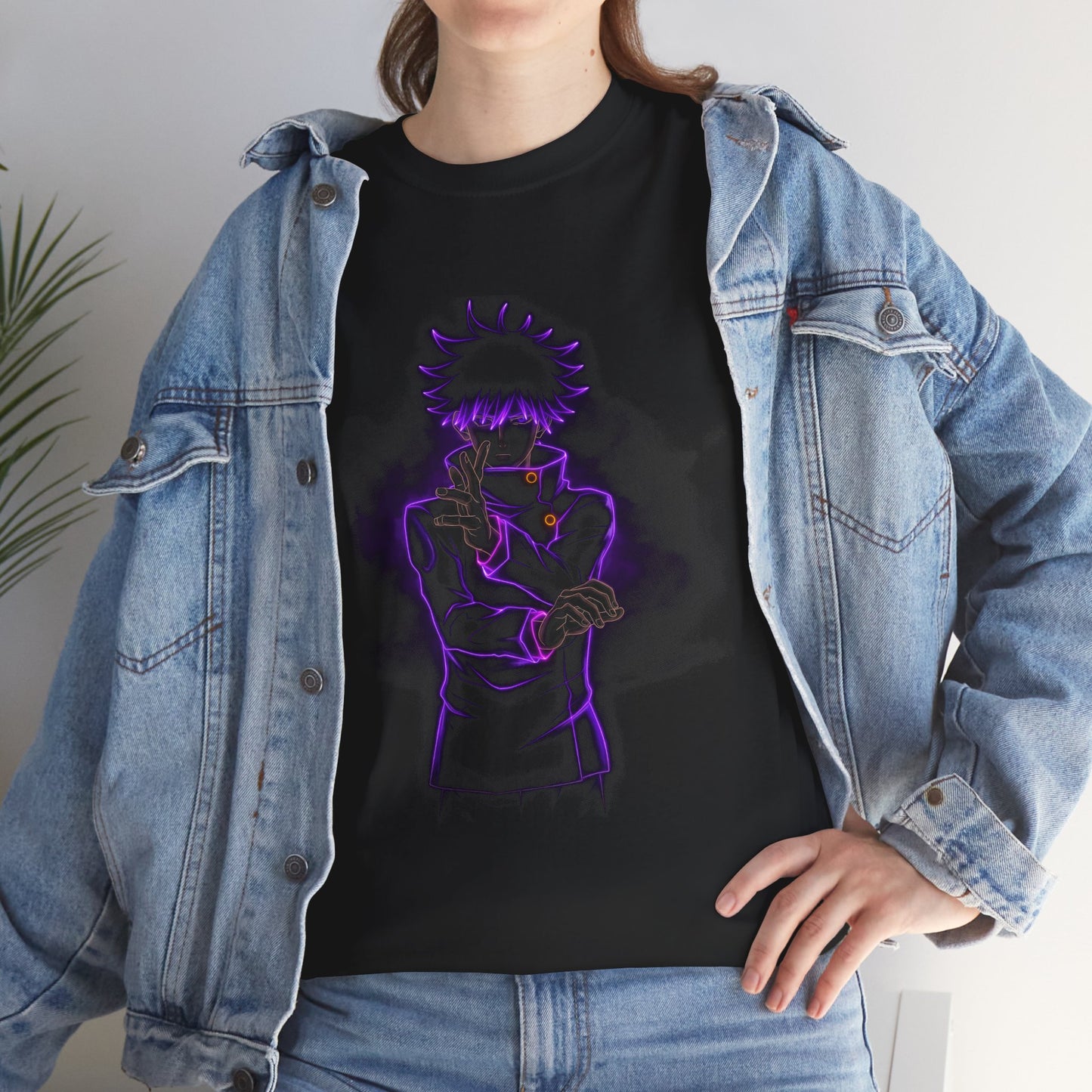 Dark Neon Samurai Tee — Purple Glow Anime Graphic T-Shirt