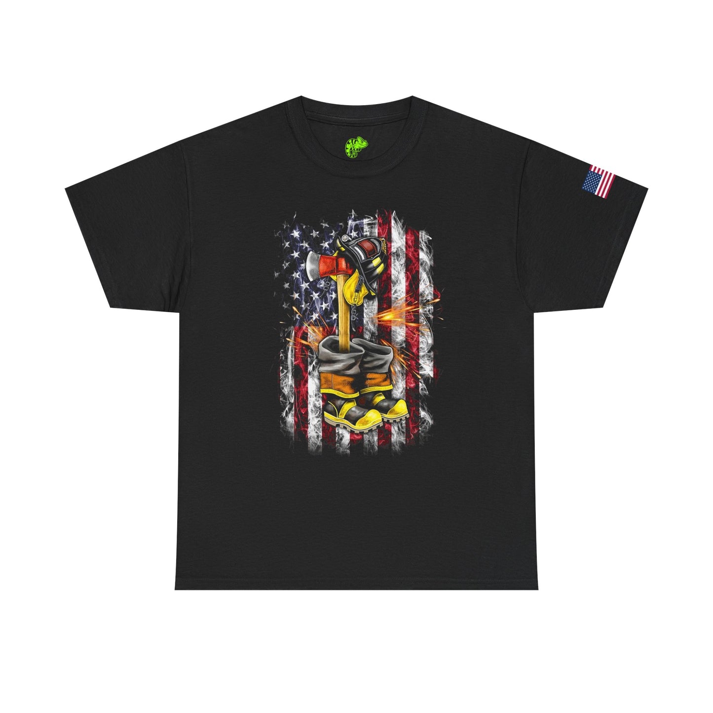 Firefighter Kneeling Flag T-Shirt — American Flag Tribute Tee