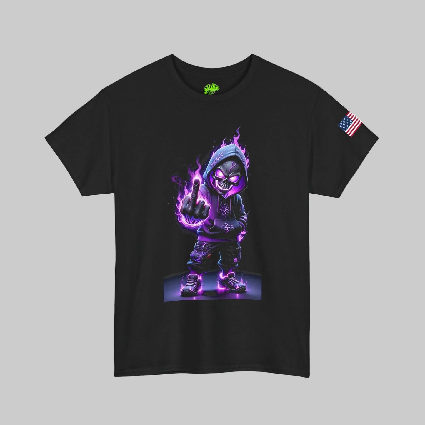 Skull Hoodlum Tee — Neon Purple Grim Reaper Streetwear T‑Shirt