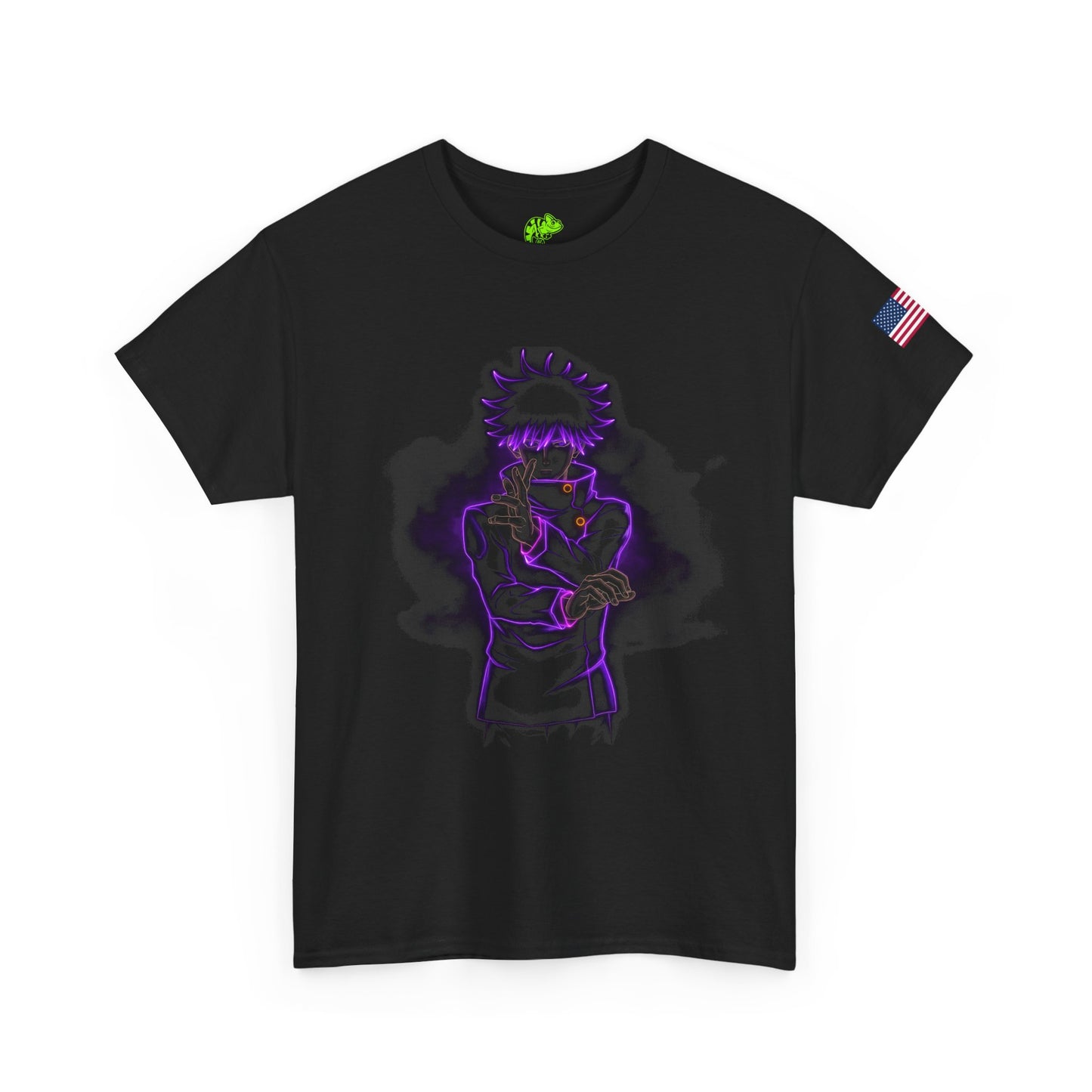 Dark Neon Samurai Tee — Purple Glow Anime Graphic T-Shirt