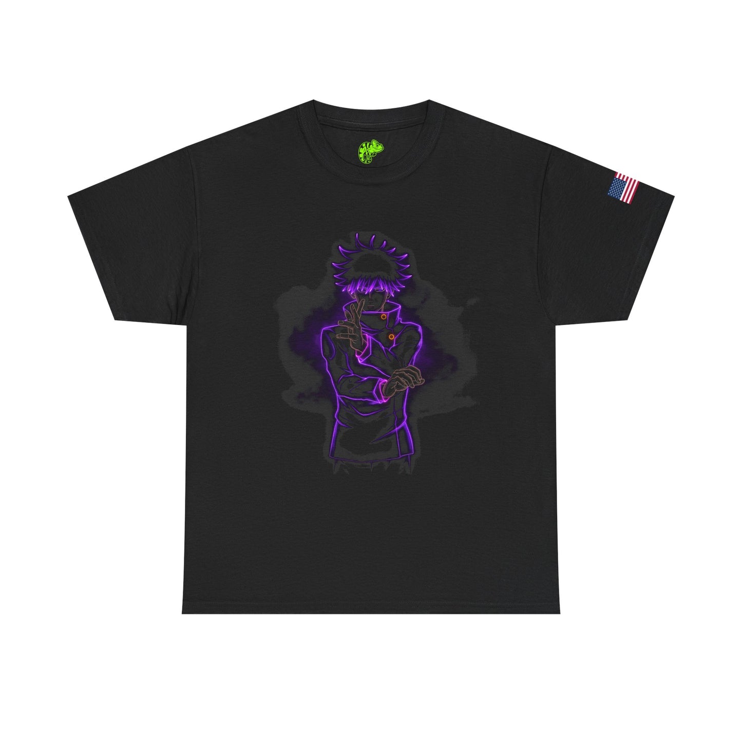 Dark Neon Samurai Tee — Purple Glow Anime Graphic T-Shirt